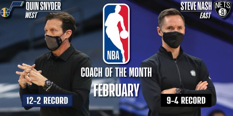 NBA 2020-21: Quinn Snyder and Steve Nash named NBA Coaches of the Month for February