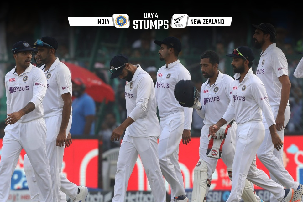 IND vs NZ 1st Test, Day 4 Stumps: India need 9 wickets to win as Iyer & Saha help set 284 target for NZ