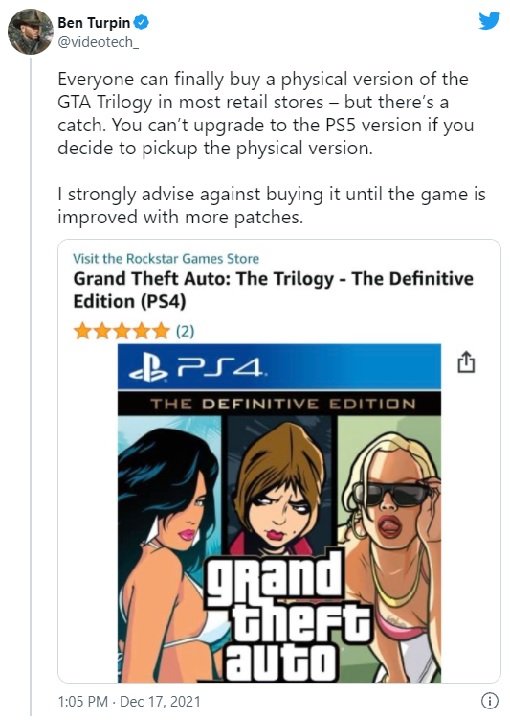 GTA Trilogy Remastered PlayStation