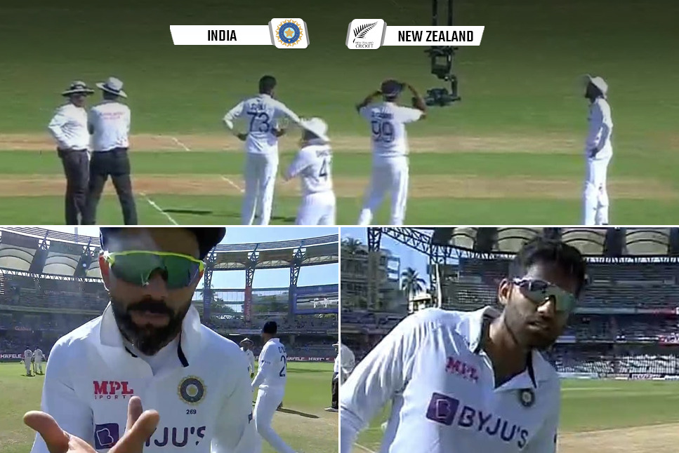 IND vs NZ Live: Virat Kohli makes funny gestures as spider-cam plays spoilsport, forces early Tea in Mumbai- Watch video