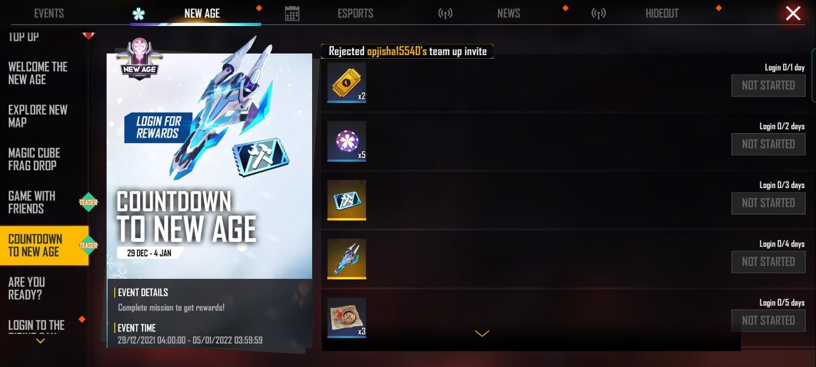 Free Fire New Age Event 