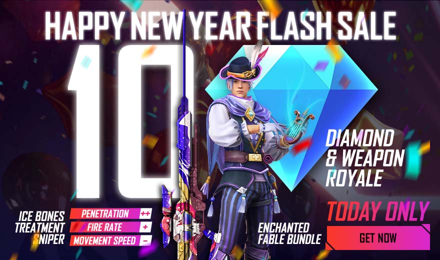 Garena Free Fire Happy New Year Sale Event: Get all the items of Weapon Royale and Diamond Royale at 10 Diamonds, Check More Details