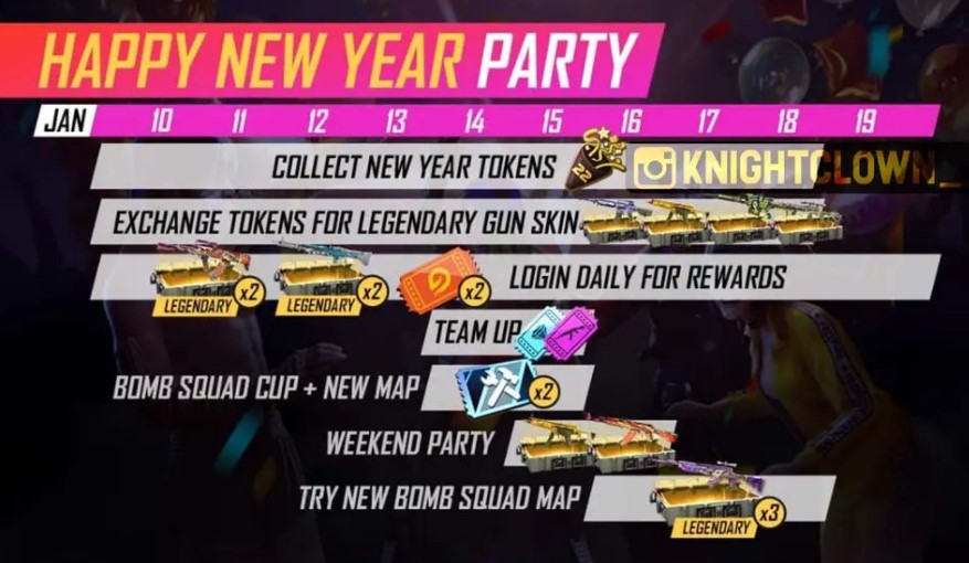 Garena Free Fire Happy New Year Party Event Calendar: Check all the upcoming events and rewards of the campaign and More Details