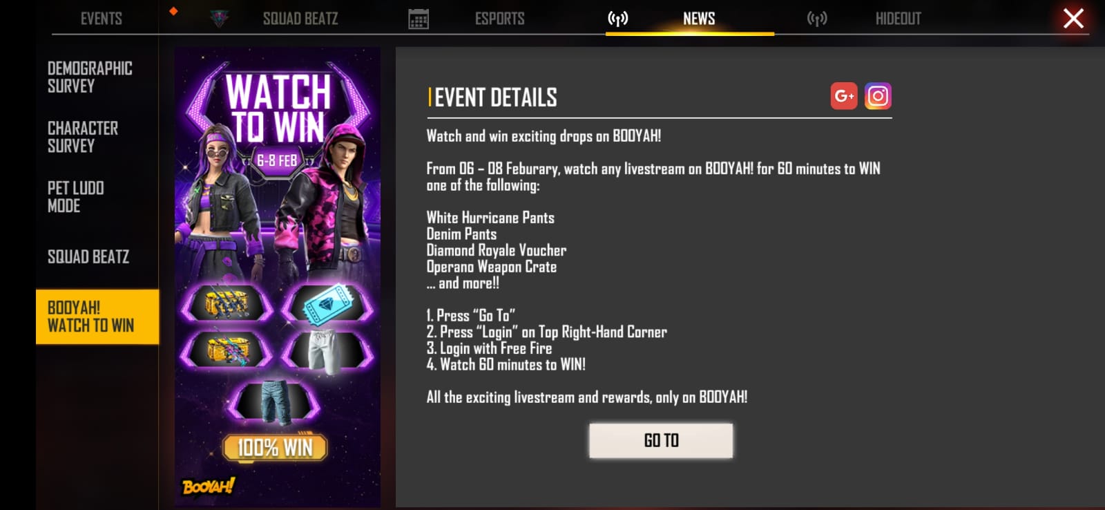 Free Fire Booyah Watch to win Event: Get Operano Weapon Loot Crate and many other items for free, All you need to know about the event