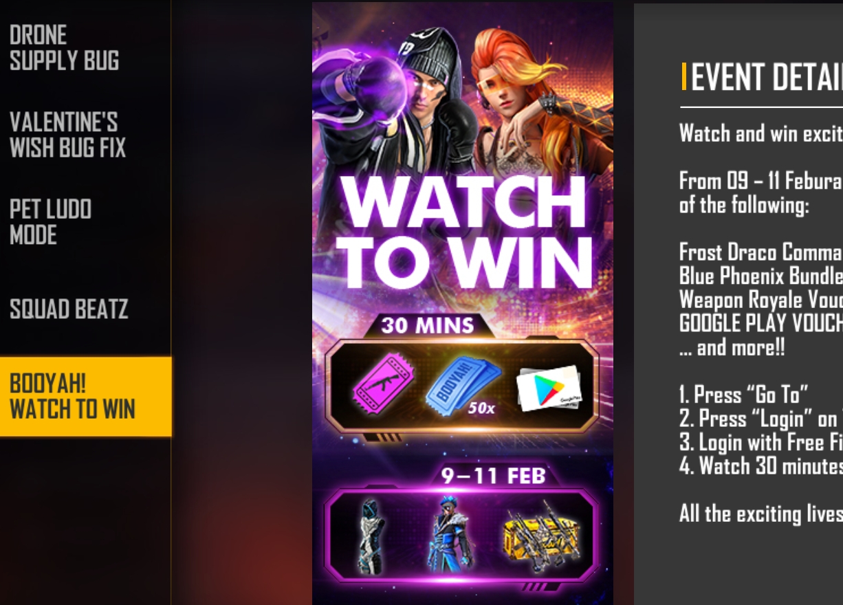 Free Fire Booyah Watch to Win Event: Get Blue Phoenix Bundle, vouchers, and many more items from the event, Check More Details