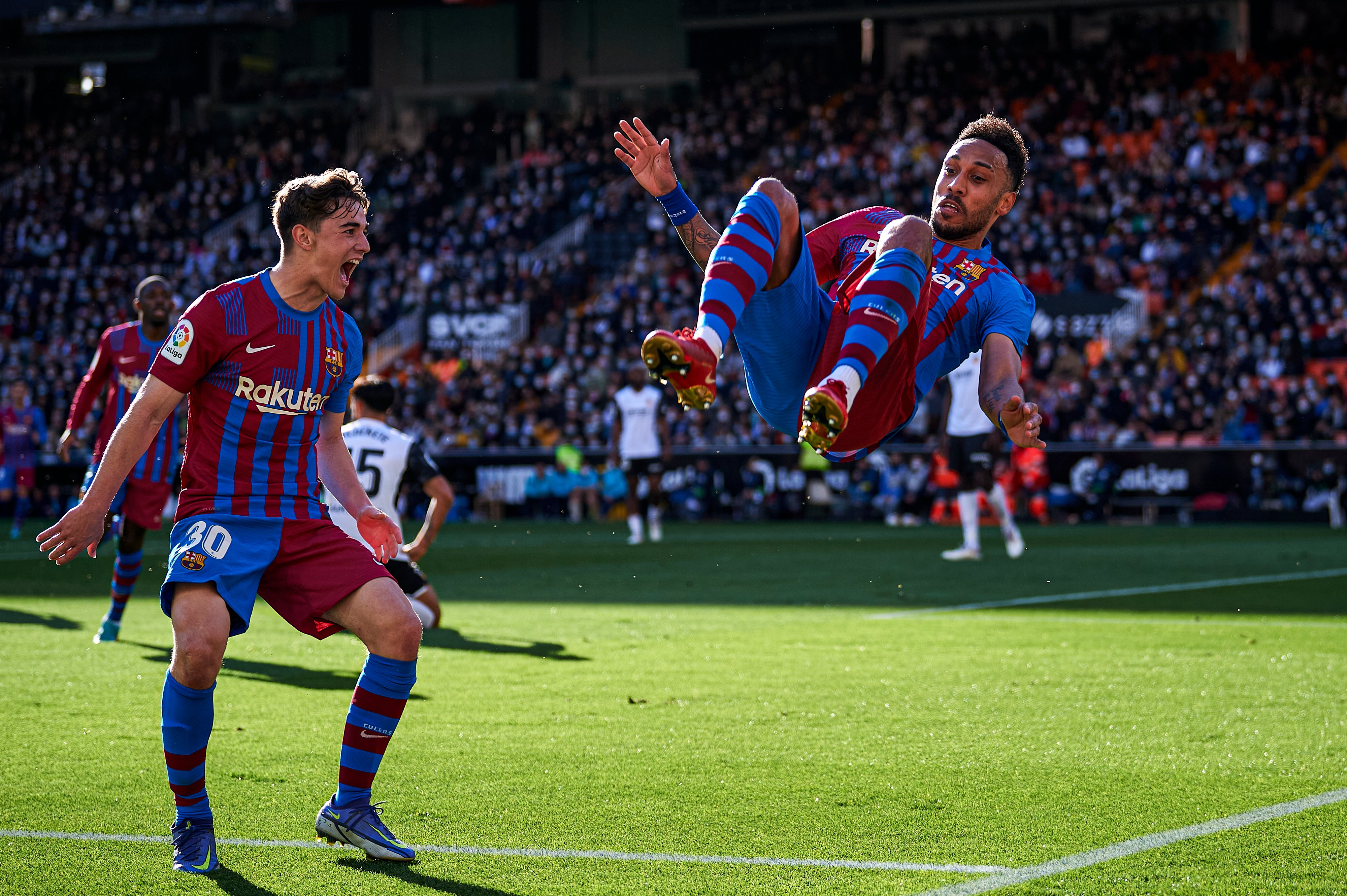 Valencia 1-4 Barcelona: Pierre-Emerick Aubameyang gets off the mark after scoring a brace for Barcelona as they beat Valencia in stunning fashion 