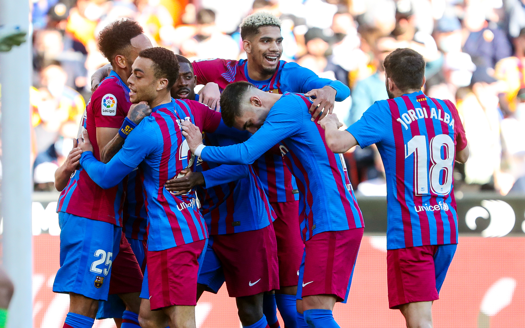 Valencia 1-4 Barcelona: Pierre-Emerick Aubameyang gets off the mark after scoring his first hattrick for Barcelona as they beat Valencia in stunning fashion 