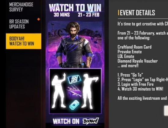 Free Fire Max Booyah Watch to Win Event: Get exclusive emotes, vouchers, and more from the event