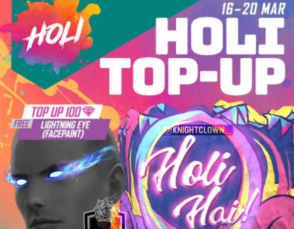 Garena Free Fire Holi Top-up Event: Get Splash of Colours Gloo Wall and Lightning Eye facepaint from the event, Check More Details