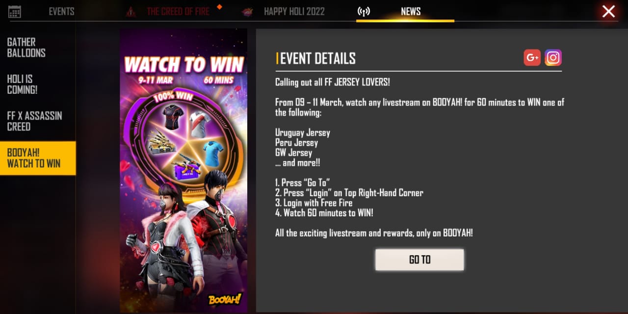 Free Fire MAX Booyah Watch to Win Event: Get amazing Jerseys