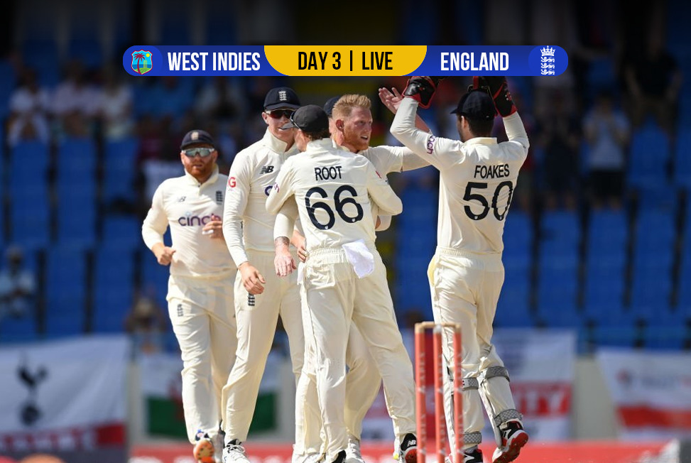 WI vs ENG Day 3 Live: Jason Holder departs early on Day 3 West Indies still trail England by 96 Runs - Follow Live updates