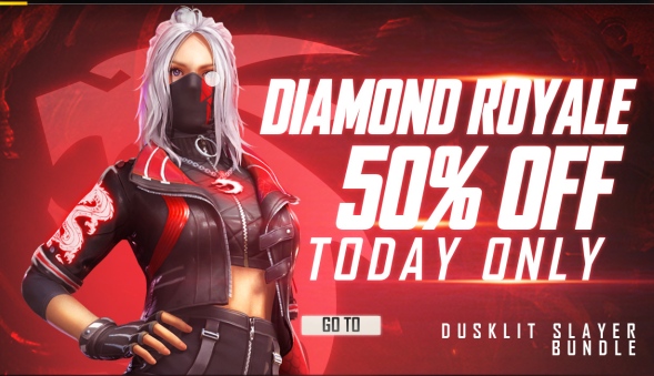 Free Fire Dusklit Slayer Bundle: Get 50% off on bundles and other items, check out details at Free Fire Max Diamond Royale Event.