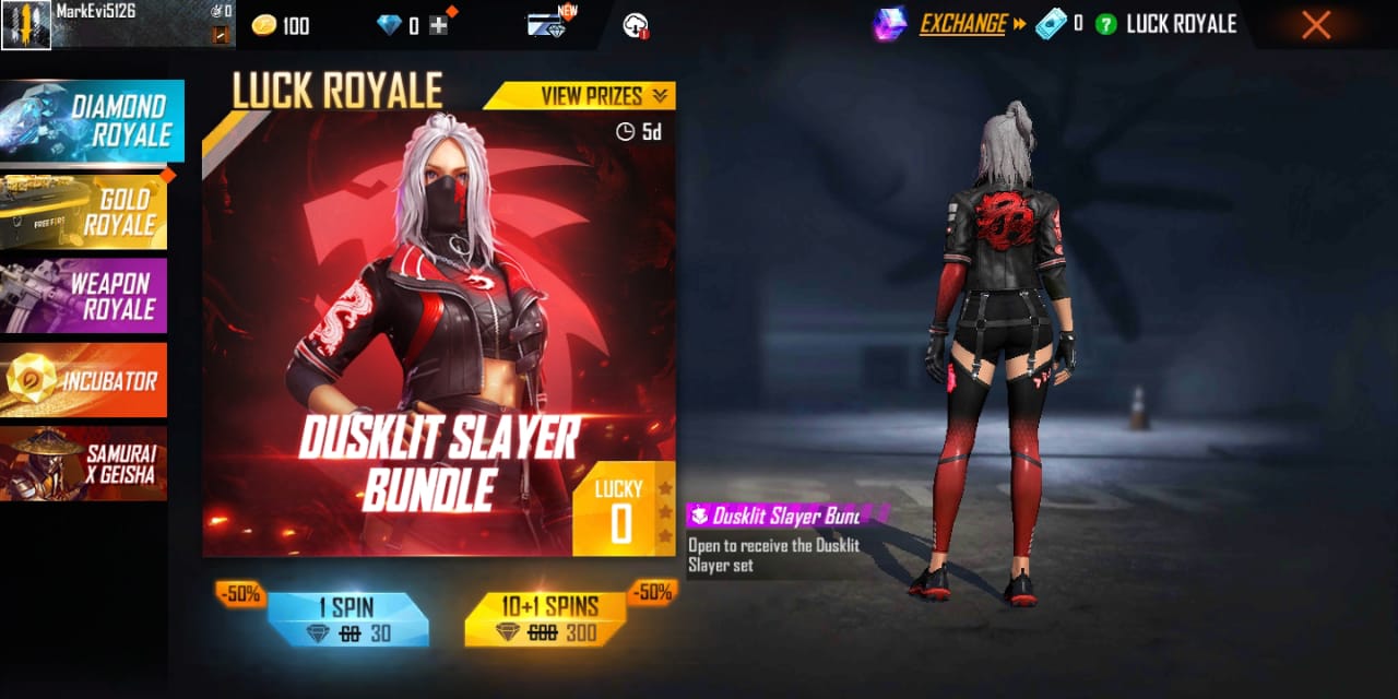 Free Fire Dusklit Slayer Bundle: Get 50% off on bundles and other items, check out details at Free Fire Max Diamond Royale Event.