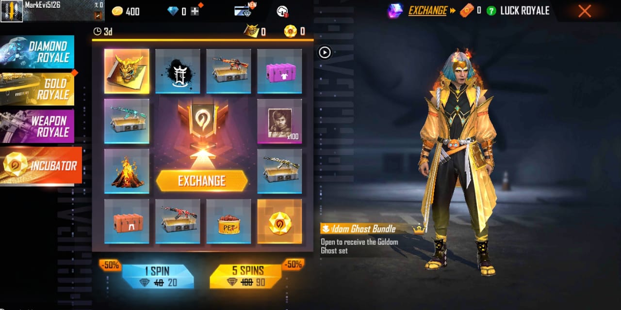 Garena Free Fire Max Incubator Event: Get a 50% discount on all the items in-game, Check Details on How to get the Golden Ghost Bundle with low spending