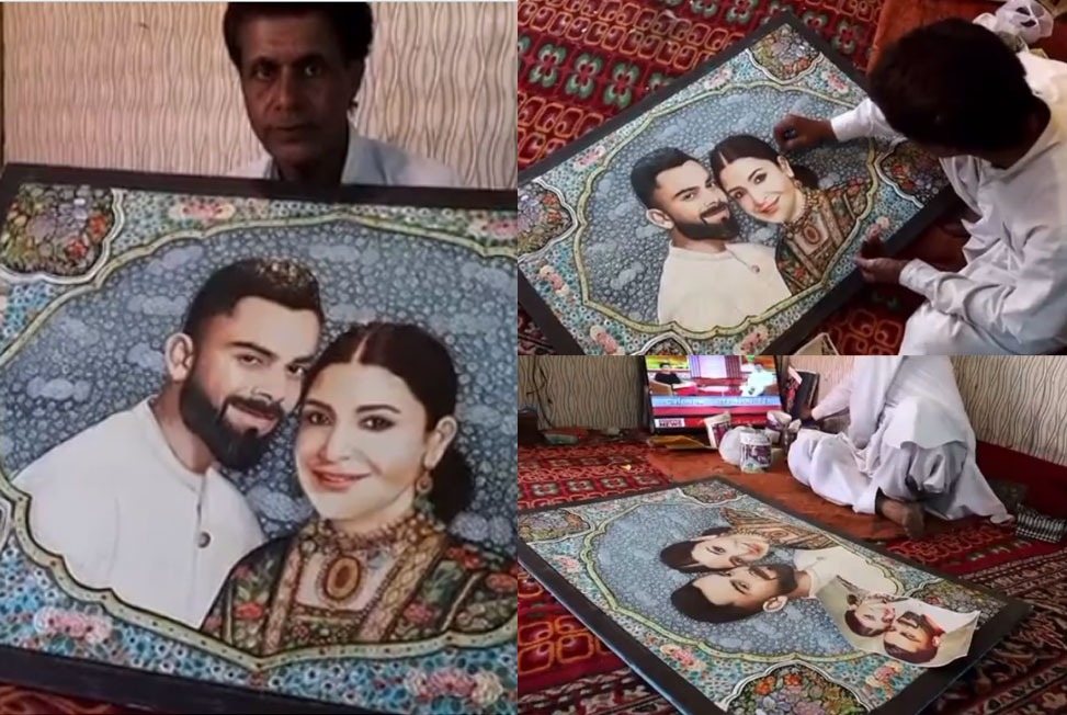 IPL 2022: Kashmiri artist makes beautiful 3D painting of Virat Kohli and Anushka Sharma in 'Bhasholi' style - Check pics