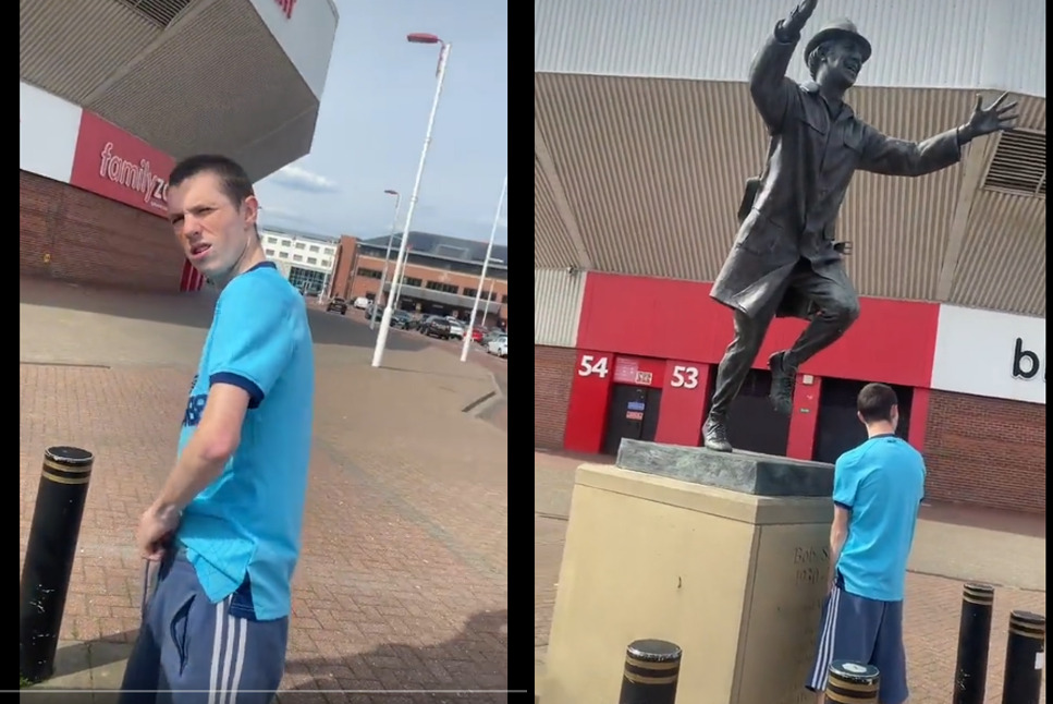 Newcastle United fan caught urinating on stuate of Bob Stokoe