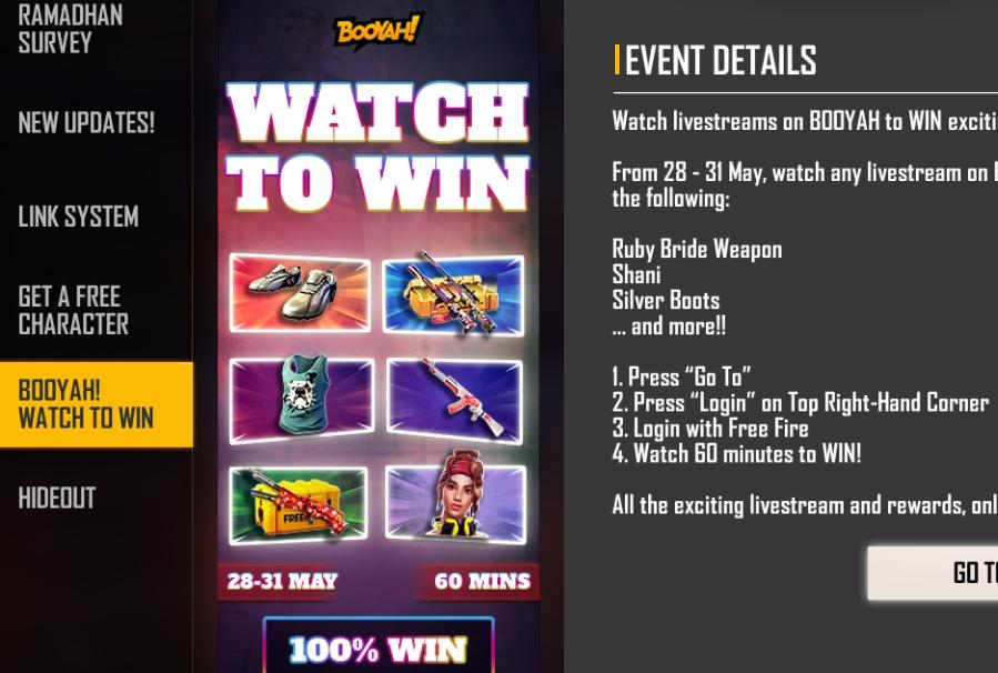 Free Fire Max Booyah Watch to Win Event: Get a Ruby Bride Weapon, Silver Boots and more from the event, check out the new Free Fire Booyah Watch to Win Event