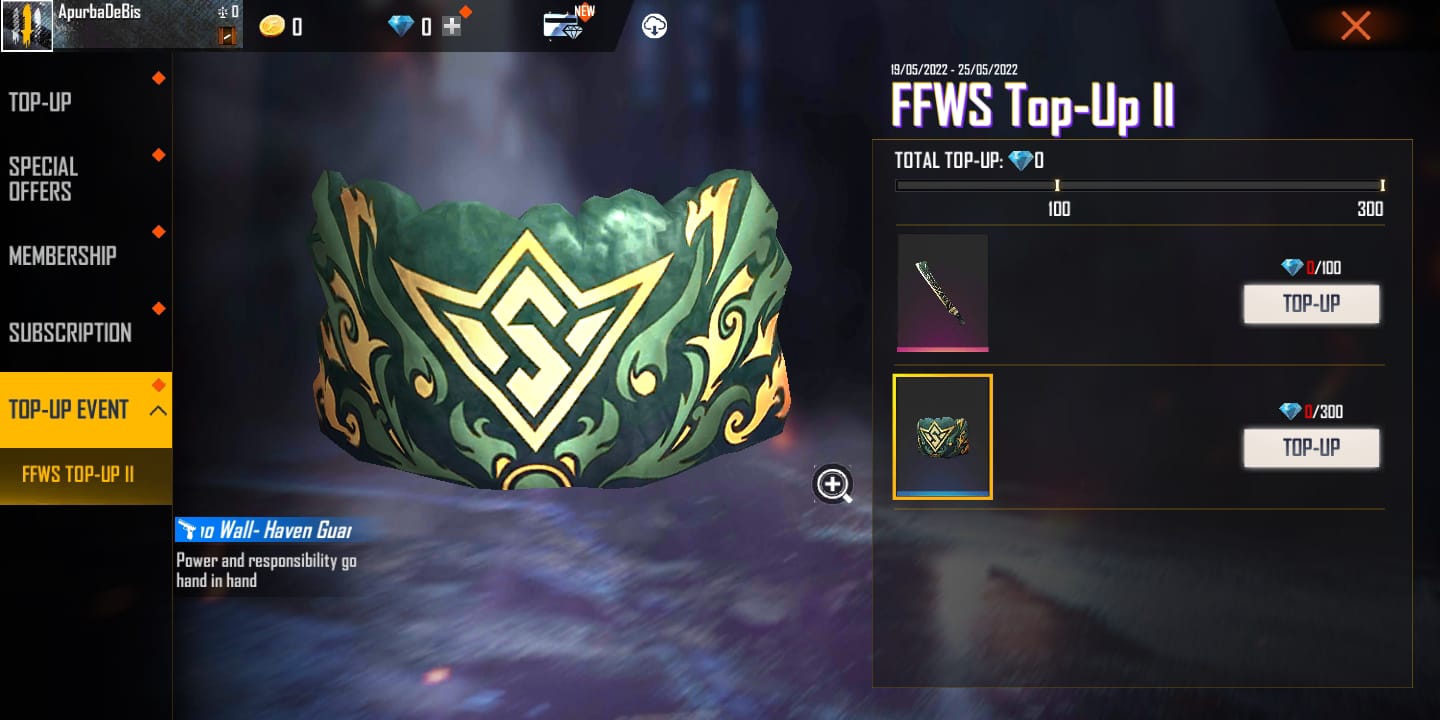 Free Fire Max Haven Guardian Gloo Wall Skin: Check how to get it for free in-game, More Detail, all about the FFWS Top-up II Event and its rewards