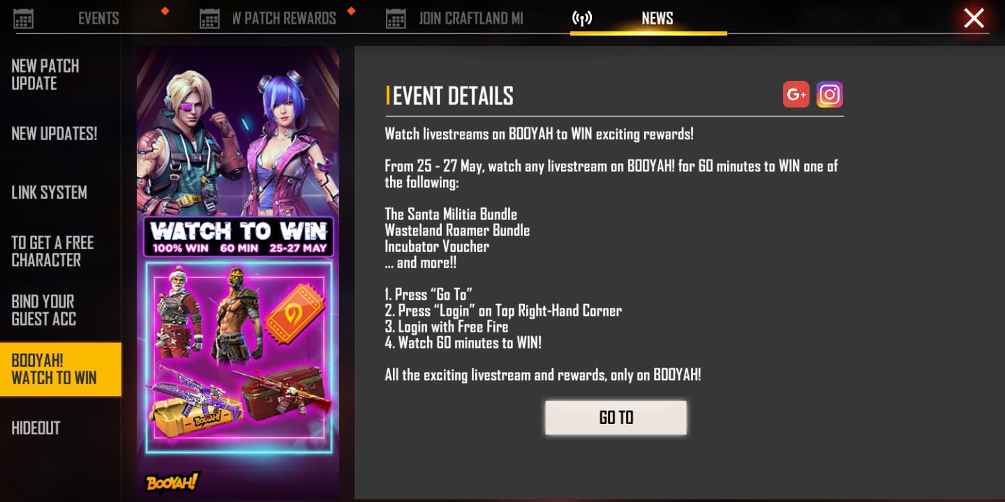 Free Fire Max Booyah Watch to Win Event: Get Santa Militia Bundle, Wasteland Roamer Bundle, and more from the event, all about the event and it's rewards