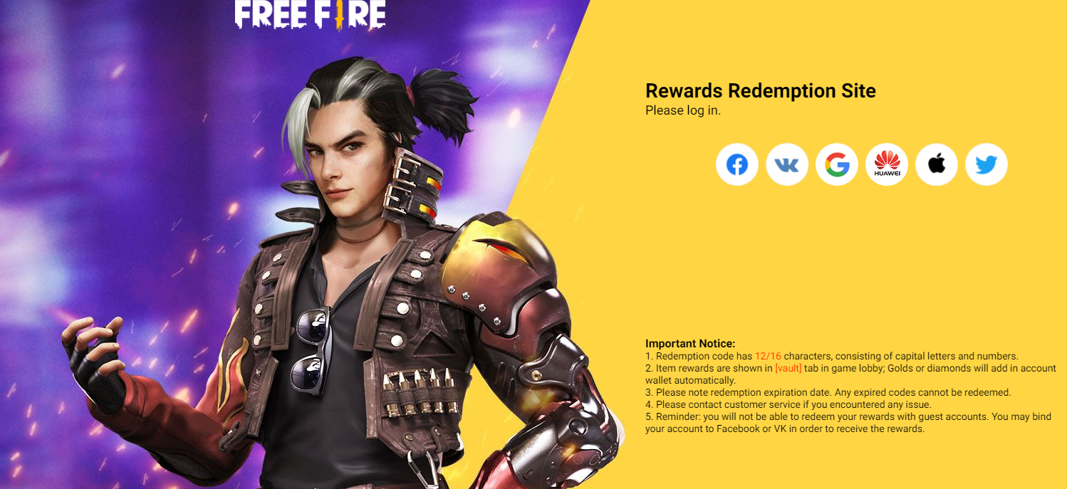 Garena Free Fire Redeem Codes Website: Get Amazing rewards for free by redeeming the latest codes