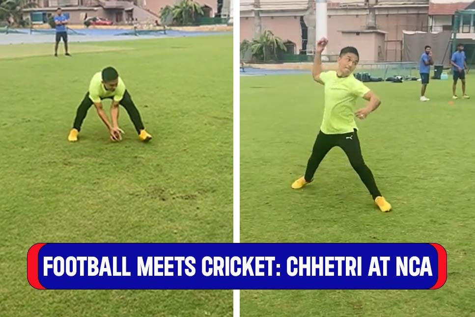Football meets cricket: Sunil Chhetri, Indian Football Captain, turns cricketer in fielding competition with NCA boys- Watch video