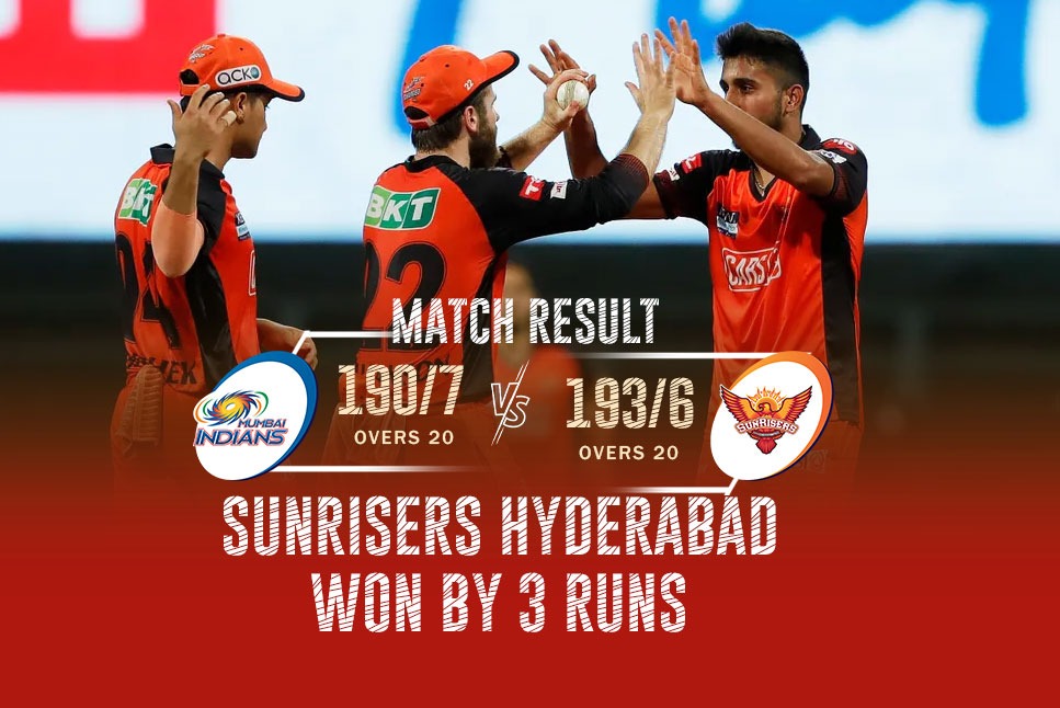 SRH beat MI Highlights: Sunrisers survive Tim David scare, Tripathi & Umran star to keep SRH SLIM hopes of Playoffs alive with 3-run win over MI