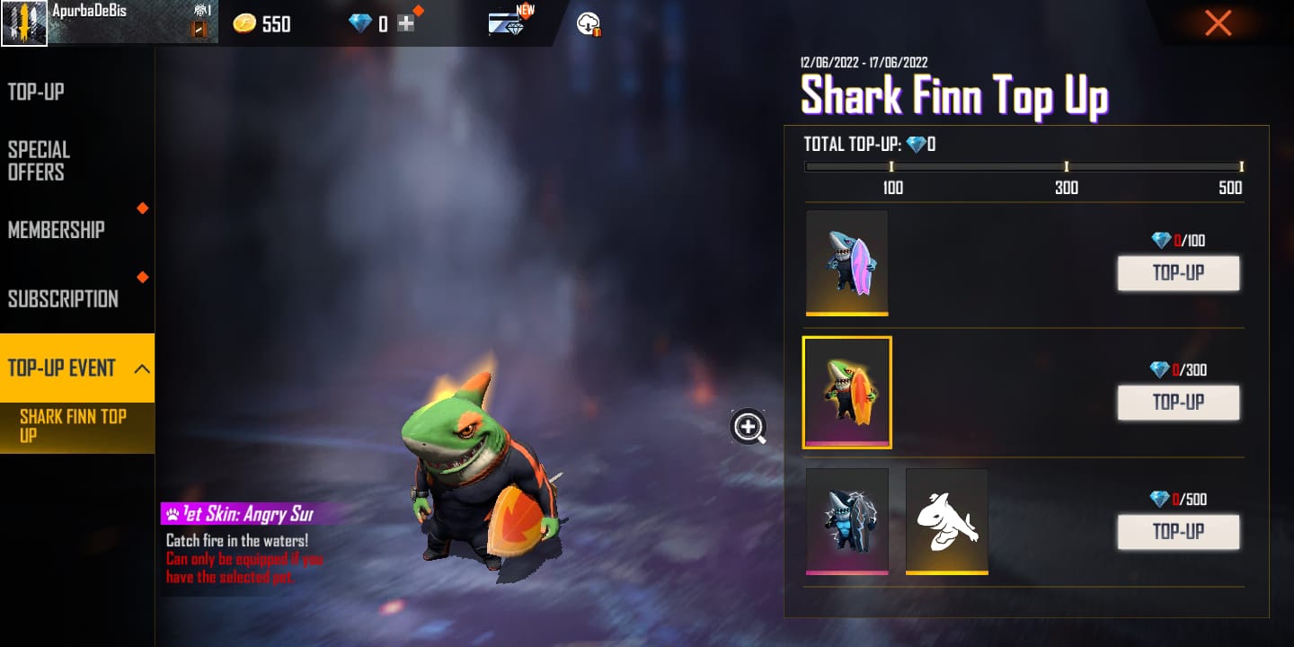 Free Fire Max Shark Finn Top-Up Event: Get Finn Pet and skins for free in the game, More Details, all about the Free Fire Shark Finn Top-Up Event