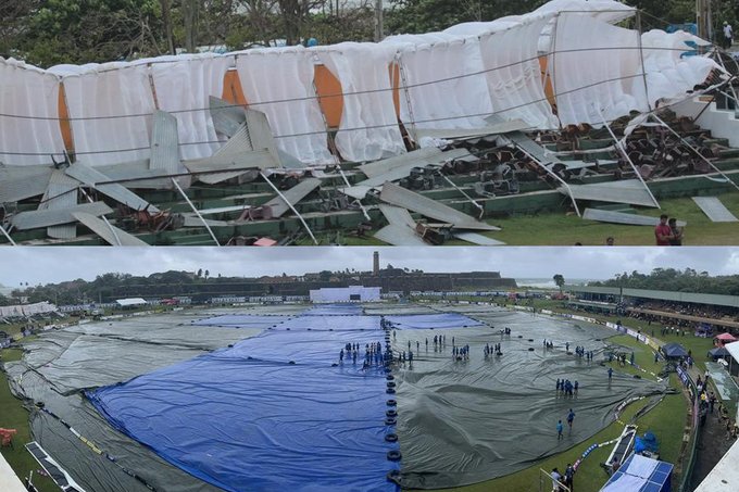SL vs Aus Live: Amidst heavy rain and wind, roof collapses at Galle International Stadium, Sri Lanka avoid embarrassment as no fans were seated