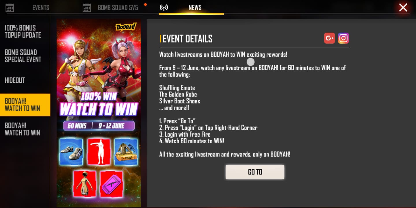 Free Fire Max Booyah Watch to Win Event: Get a chance to win 100% rewards like Shuffling Emote, The Golden Robe, and Silver Boot Shoes by watching clips