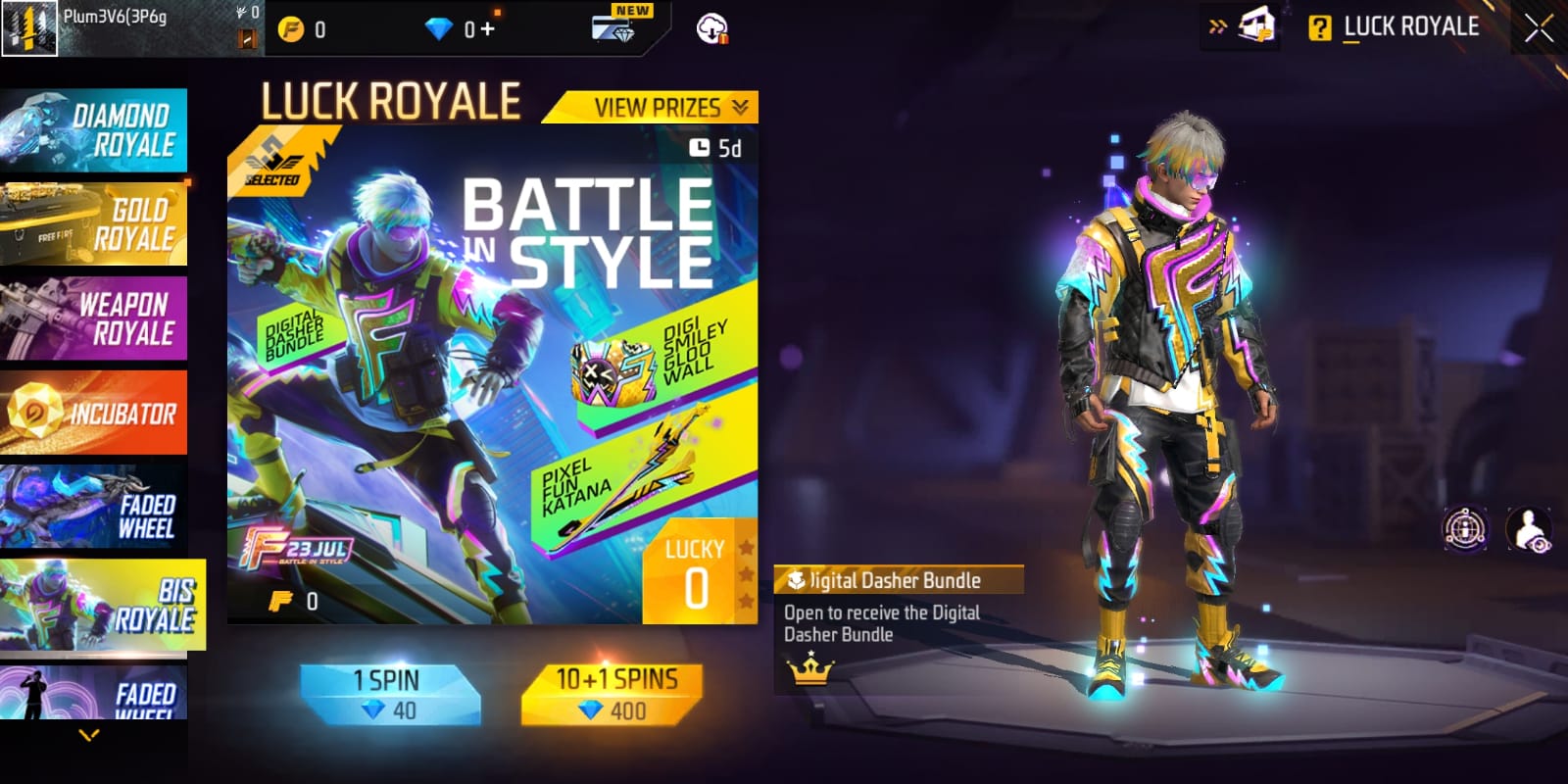 Événement Free Fire MAX Battle in Style Royale