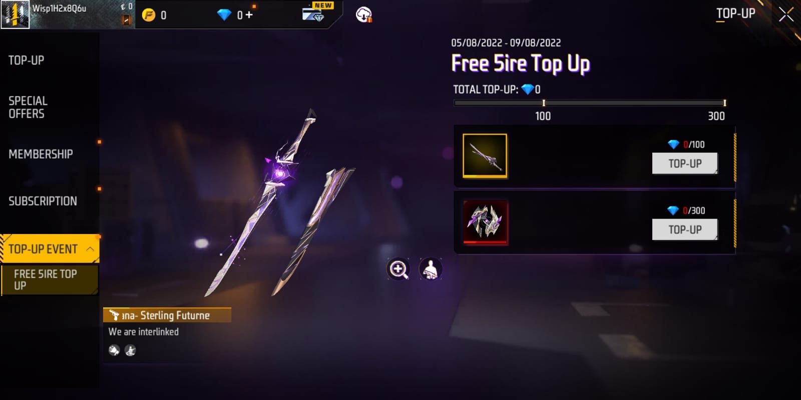 Free 5ire Top-up Event - Get Katana Sterling Futurnetic and Universe Shatter backpack by topping up diamonds. Check out the latest Free Fire MAX Top-up event
