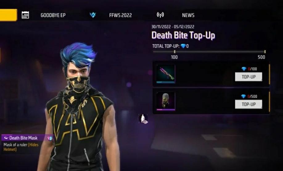Free Fire MAX Death Bite Top-up: Get Tragon Violet Fear and a themed mask FREE, CHECK DETAILS