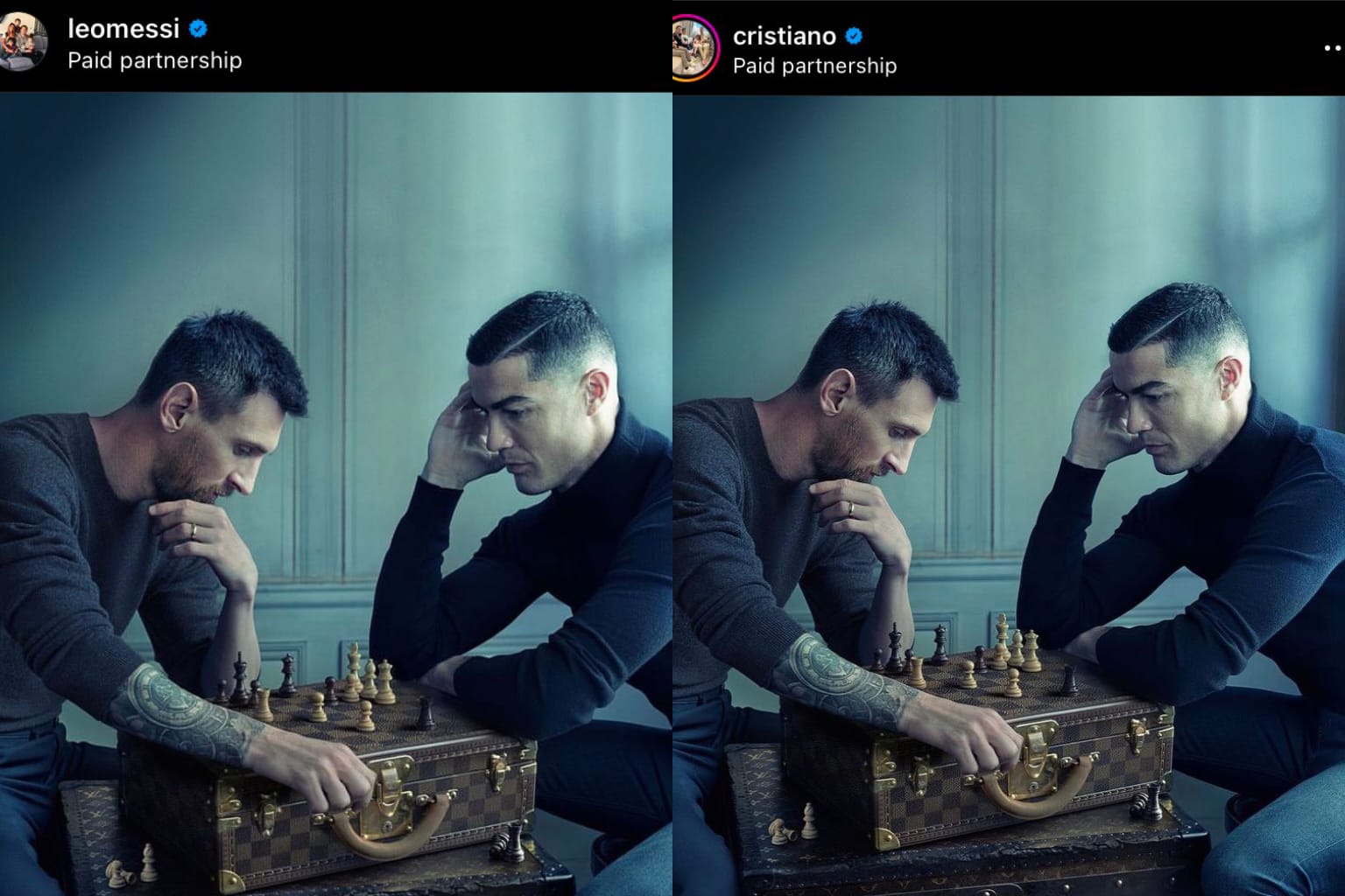 Messi and Ronaldo square up in iconic chess photo