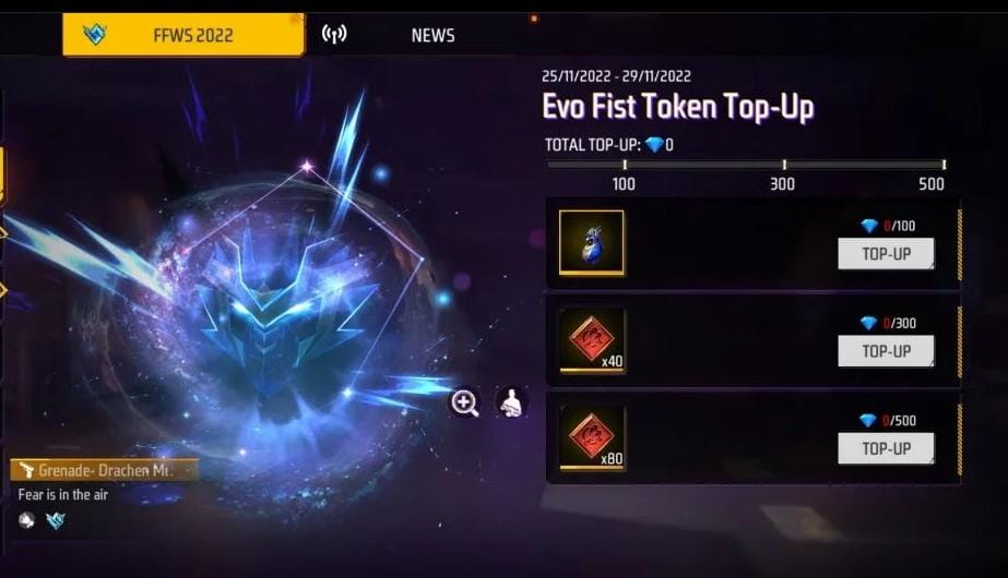 Free Fire MAX Evo Fist Top-up: Get a FREE Granade skin, and tokens by topping up diamonds, ALL DETAILS
