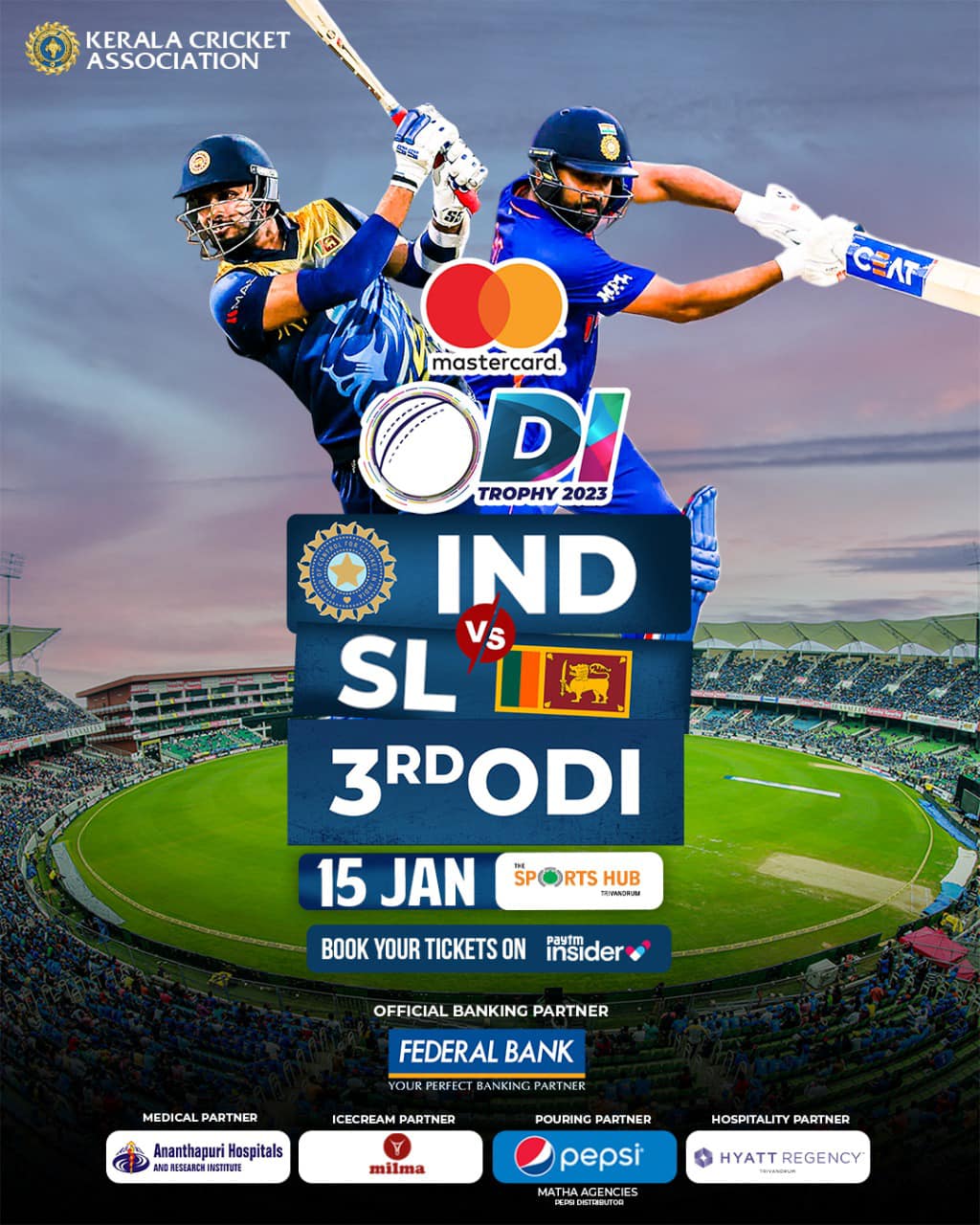 IND SL Greenfield Stadium TICKETS India vs SriLanka 3rd ODI in