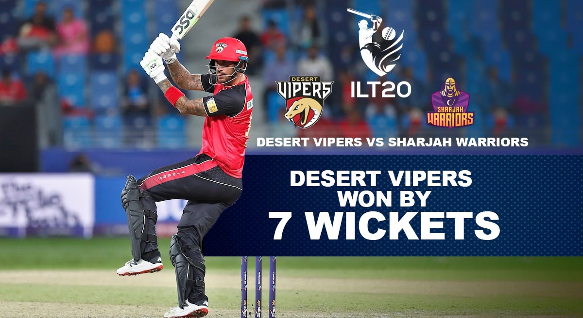 ILT20 HIGHLIGHTS: Desert Vipers WIN by 7 wickets, Top Knocks from Alex Hales,  Sam Billings Guide Vipers to BEAT Sharjah Warriors - Check Highlights