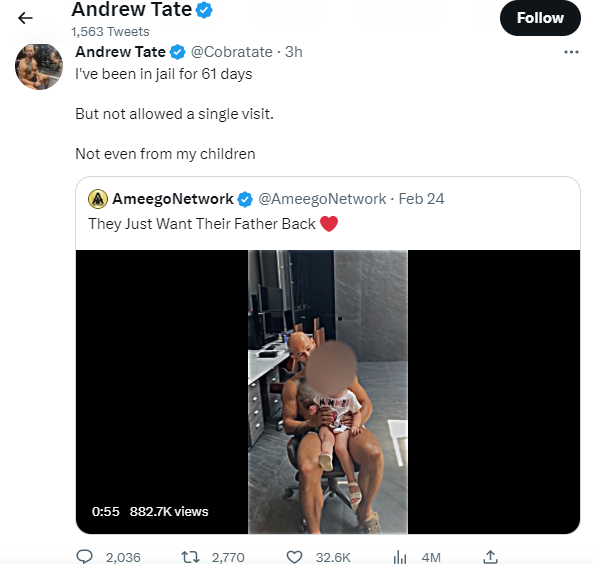 Andrew Tate tidak diizinkan bertemu Anak-anaknya