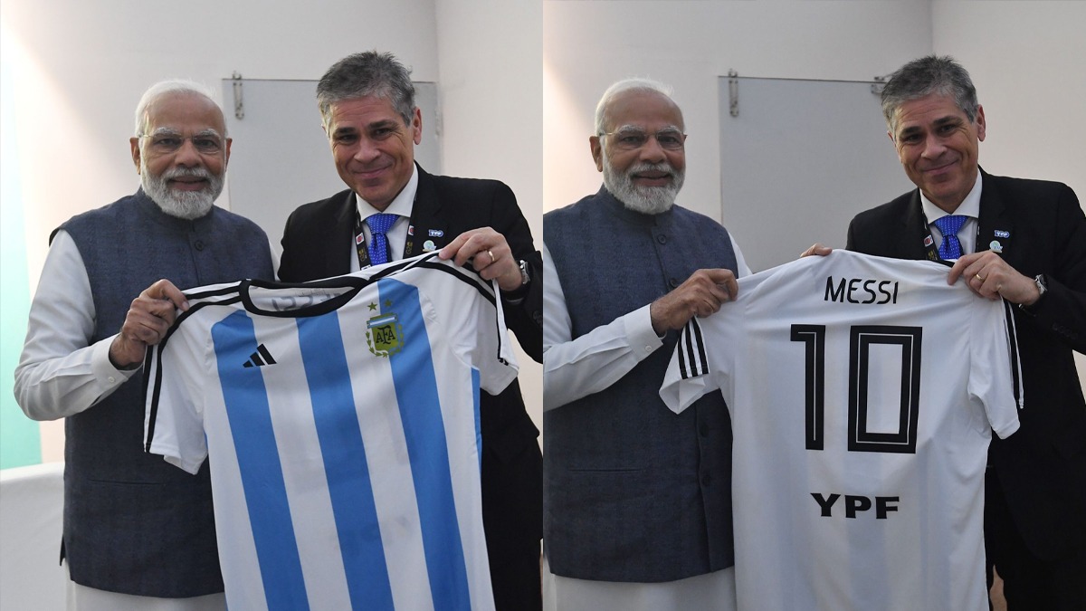 Jersey PM Modi Argentina: Perdana Menteri Narendra Modi menerima jersey Argentina Lionel Messi sebagai hadiah