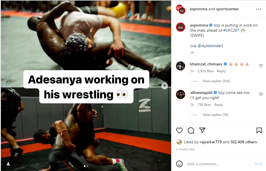Israel Adesanya wrestling: UFC stars including Khamzat Chimaev reacts to Izzy preparing for his UFC 287 rematch against Alex Pereira