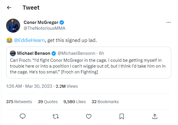 Conor McGregor vs Carl Froch: ‘Dapatkan anak ini mendaftar bintang UFC Conor McGregor memanggil veteran tinju menjelang pertarungan Michael Chandler