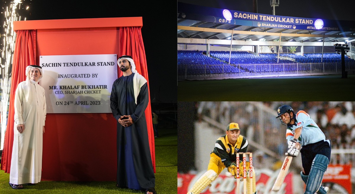 Sachin Tendulkar & iconic 'Desert Storm' now Immortalised at Sharjah Cricket Stadium; WATCH Emotional Video as West Stand named after Master Blaster, Sharjah Cricket Stadium: Indian legend Sachin Tendulkar and his iconic 'Desert Storm' innings have now been immortalised at Sharjah Cricket Stadium in the UAE. The West Stand at the famous Sharjah cricket stadium was christened the Sachin Tendulkar Stand in a special ceremony on Monday in honour of the 50th birthday of the legendary former India batter.