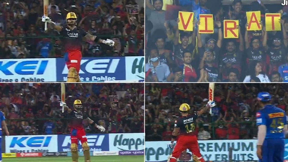 RCB vs MI: WATCH Virat Kohli mauls Jofra Archer & Co in homecoming after 4 years, fans welcome King Kohli as RCB star waves bat to packed Chinnaswamy Stadium - Check pics