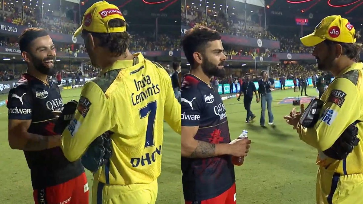 MS Dhoni Virat Kohli: WATCH IPL legends Virat Kohli and MS Dhoni reunite at Chinnaswamy Stadium, Star duo have fun chat after RCB vs CSK thriller as fans fawn over 'Mahirat' - Watch Video