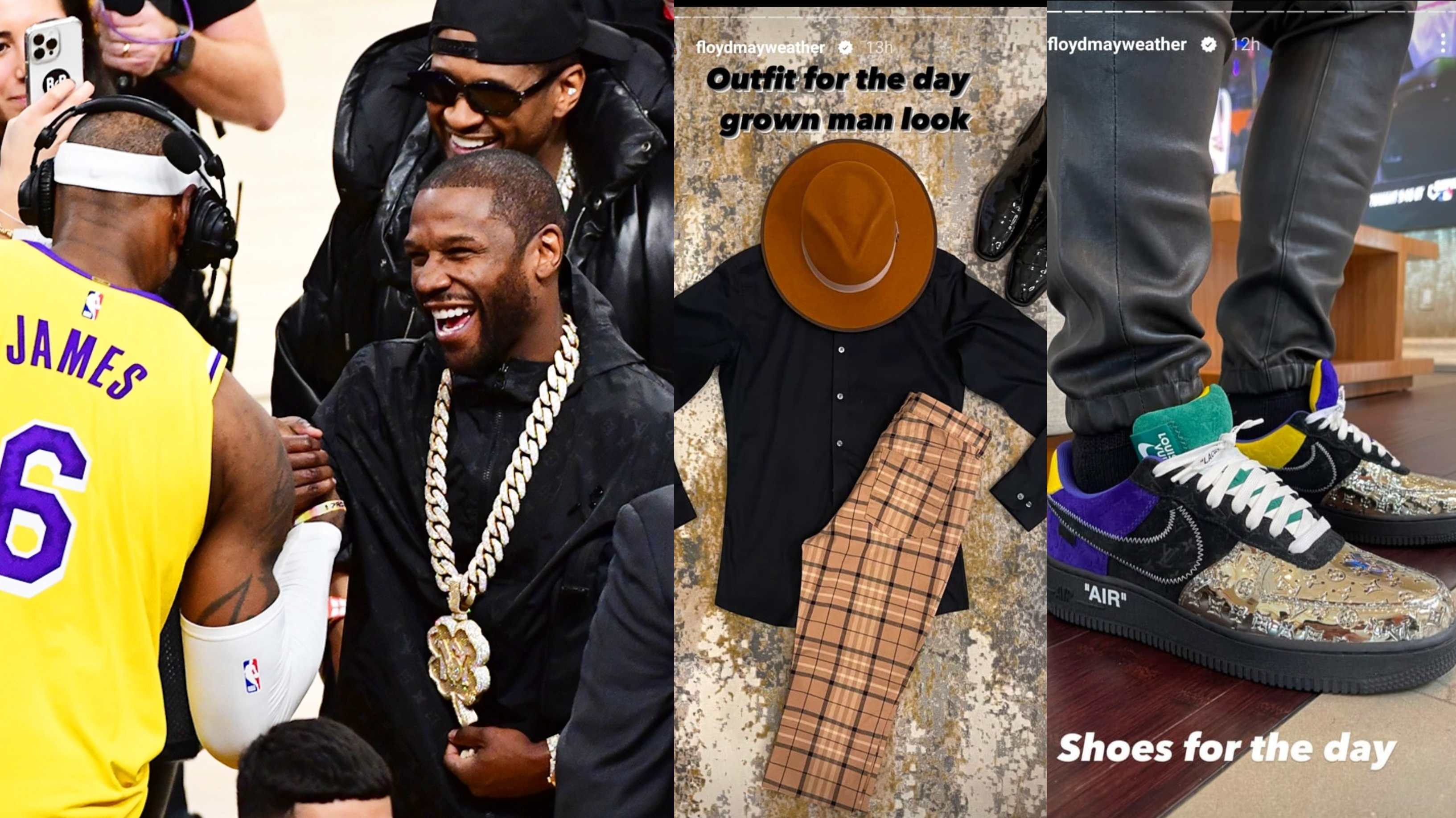 Floyd Mayweather Gives Fashion Goals While Appearing for NBA game Right  Before LeBron James Is Reported To Leave LA Lakers- Nike Air Jordan, TMT  Cap, and More