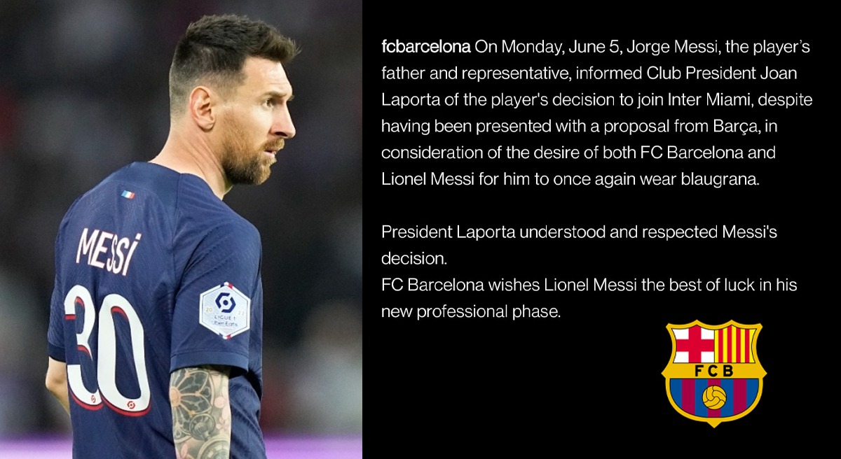 Người hâm mộ FC Barcelona XẤU với tuyên bố của câu lạc bộ La Liga về LIONEL MESSI Leo Messi gia nhập Inter Miami ở MLS chế nhạo Blaugrana trong quá trình này