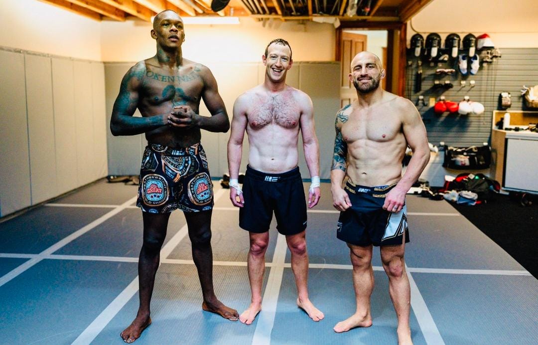 MMA Fans Concerned About Elon Musk As Mark Zuckerberg Flexes Bulked Physique While Training With Israel Adesanya and Alexander Volkanovski- "Elon Run"