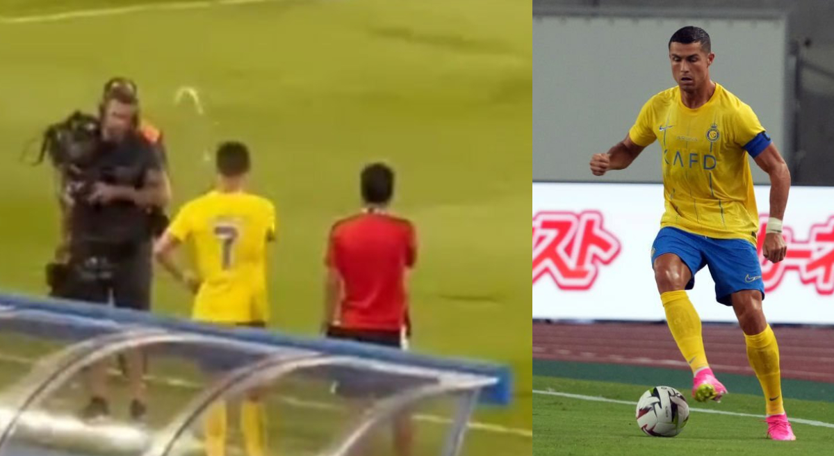 Following Al nassr's draw in Arab Club Champions Cup enraged Cristiano Ronaldo was seen throwing water at a camera man