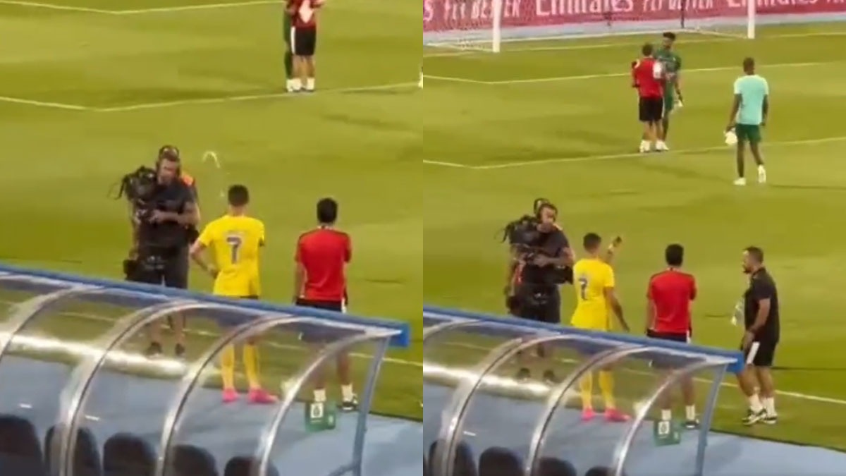 Following Al nassr's draw in Arab Club Champions Cup enraged Cristiano Ronaldo was seen throwing water at a camera man 
