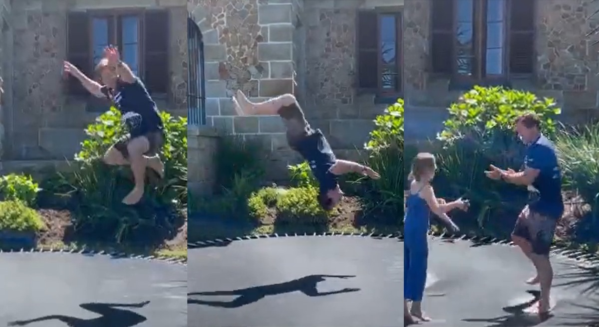 Watch Jonty Rhodes effortlessly doing somersault at the age 54 on the trampoline